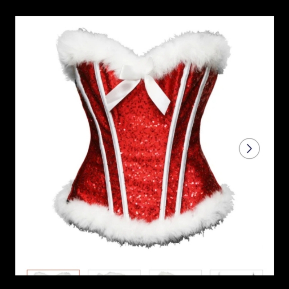 EUC; BSLINGERIE, RED & WHITE SEQUINS & FEATHERS CORSET TOP!
